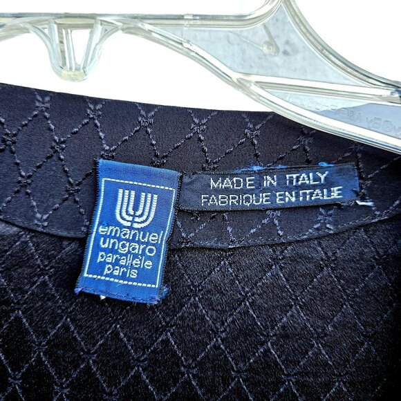 1980s Emanuel Ungaro Parelle Paris Black Silk Jacquard Peplum Jacket w/ Big Shou - Picture 3 of 13